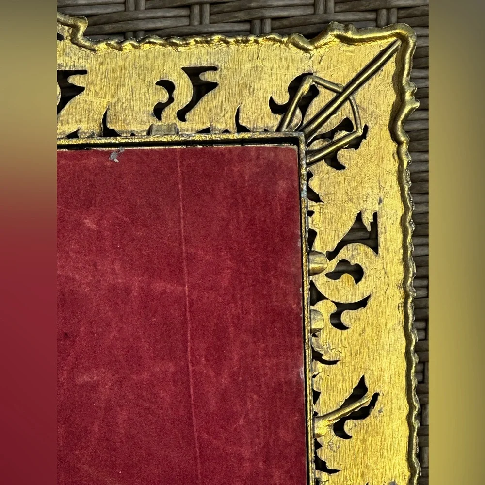 Antique brass Ornate Frame huge scroll work made Italy Picture Frame Red Velvet